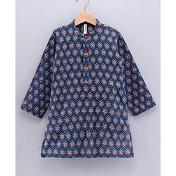 Babyhug Cotton Full Sleeves Kurta & Dhoti Set Geometric Print - Blue Off White