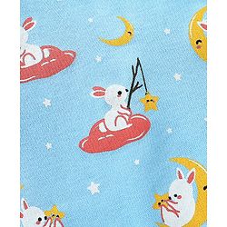 Babyhug Full Sleeves Footed Sleepsuit Bunny Print - Light Blue