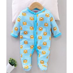 Babyhug Full Sleeves Printed Sleep Suit - Blue