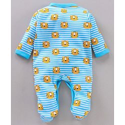 Babyhug Full Sleeves Printed Sleep Suit - Blue