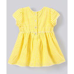 Babyhug 100% Cotton Checks Embroidered Short Sleeves Frock - Yellow