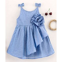 Babyhug Singlet Sleeves 100 % Cotton Yarn Dyed Chambray Overlap Frock - Blue