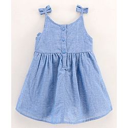 Babyhug Singlet Sleeves 100 % Cotton Yarn Dyed Chambray Overlap Frock - Blue