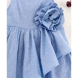 Babyhug Singlet Sleeves 100 % Cotton Yarn Dyed Chambray Overlap Frock - Blue