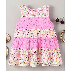 Babyhug Sleeveless Frock Schiffli Design - Pink
