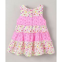 Babyhug Sleeveless Frock Schiffli Design - Pink