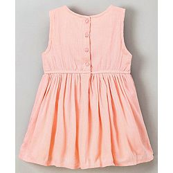 Babyhug Viscose Yoke Frocks Crepe Embroidered  - Peach