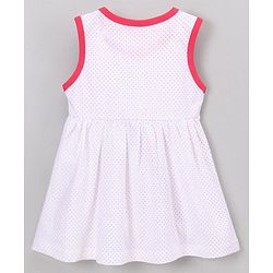 Babyhug 100% Cotton Sleeveless Frock With Bloomer Apple Patch - White Pink
