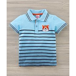 Babyhug Half Sleeves Striped Polo Tee and Shorts Set - Light Blue Dark Blue
