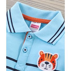 Babyhug Half Sleeves Striped Polo Tee and Shorts Set - Light Blue Dark Blue