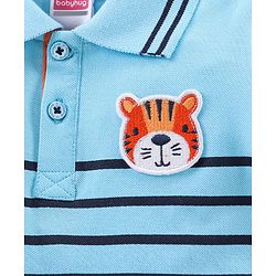 Babyhug Half Sleeves Striped Polo Tee and Shorts Set - Light Blue Dark Blue