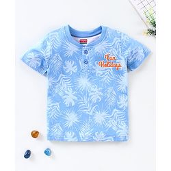 Babyhug Half Sleeves T-Shirt Leafy Print - Blue
