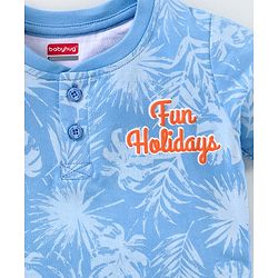 Babyhug Half Sleeves T-Shirt Leafy Print - Blue