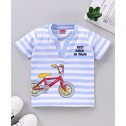 Babyhug Half Sleeves Stripe T-Shirt Cycle Print - Blue