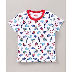 Babyhug Half Sleeves Cotton Printed and Striped T-shirts Set of 3 - Red White Blue