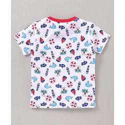 Babyhug Half Sleeves Cotton Printed and Striped T-shirts Set of 3 - Red White Blue