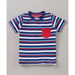 Babyhug Half Sleeves Cotton Printed and Striped T-shirts Set of 3 - Red White Blue