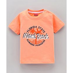 Babyhug Half Sleeves Striped Tees with Leaf Print - Blue Peach Green