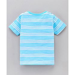Babyhug Half Sleeves Striped Tees with Leaf Print - Blue Peach Green