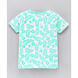 Babyhug Half Sleeves Striped Tees with Leaf Print - Blue Peach Green