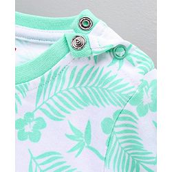 Babyhug Half Sleeves Striped Tees with Leaf Print - Blue Peach Green