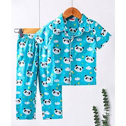 Babyhug Half Sleeves Shirt & Pyjama Set Panda Print - Blue