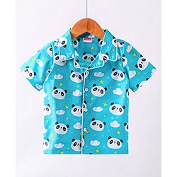 Babyhug Half Sleeves Shirt & Pyjama Set Panda Print - Blue