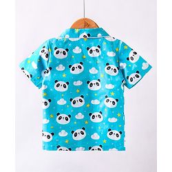 Babyhug Half Sleeves Shirt & Pyjama Set Panda Print - Blue