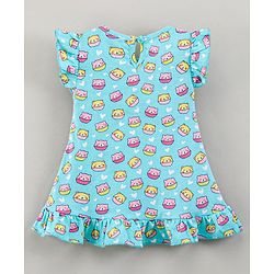 Babyhug Flutter Sleeves Nighty Cartoon Print - Blue