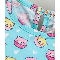 Babyhug Flutter Sleeves Nighty Cartoon Print - Blue