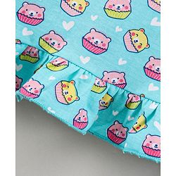 Babyhug Flutter Sleeves Nighty Cartoon Print - Blue