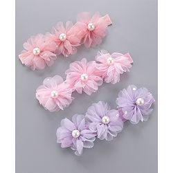 Babyhug Pearl Embellished Floral Headbands Pack Of 3 - Pink, Peach & Purple