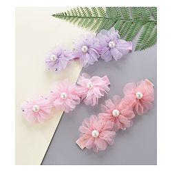Babyhug Pearl Embellished Floral Headbands Pack Of 3 - Pink, Peach & Purple