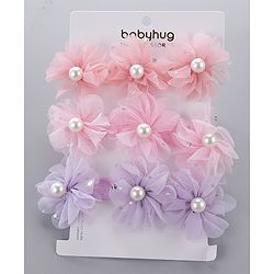 Babyhug Pearl Embellished Floral Headbands Pack Of 3 - Pink, Peach & Purple