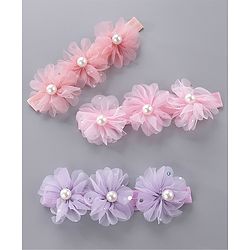 Babyhug Pearl Embellished Floral Headbands Pack Of 3 - Pink, Peach & Purple