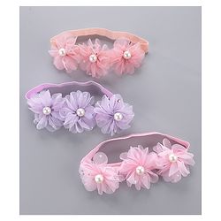 Babyhug Pearl Embellished Floral Headbands Pack Of 3 - Pink, Peach & Purple