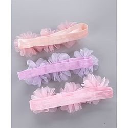 Babyhug Pearl Embellished Floral Headbands Pack Of 3 - Pink, Peach & Purple