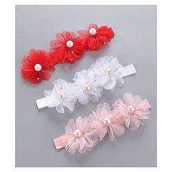 Babyhug Pearl Embellished Floral Headbands Pack Of 3 - Pink, Peach & Purple