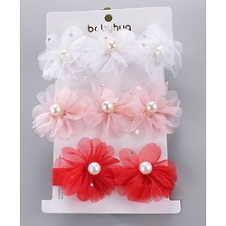 Babyhug Pearl Embellished Floral Headbands Pack Of 3 - Pink, Peach & Purple