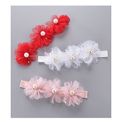 Babyhug Pearl Embellished Floral Headbands Pack Of 3 - Pink, Peach & Purple