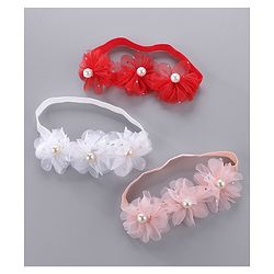 Babyhug Pearl Embellished Floral Headbands Pack Of 3 - Pink, Peach & Purple
