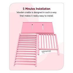 Babyhug Visby Wooden Cot with 3 Level Height Adjustment & Plug and Play Assembly - Pink| Solid Pinewood| Attach to Parents Bed
