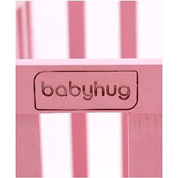 Babyhug Visby Wooden Cot with 3 Level Height Adjustment & Plug and Play Assembly - Pink| Solid Pinewood| Attach to Parents Bed