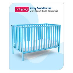 Babyhug Visby Wooden Cot with 3 Level Height Adjustment & Plug and Play Assembly - Pink| Solid Pinewood| Attach to Parents Bed