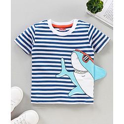 Babyhug Half Sleeves T-Shirt Stripes & Shark Print - Blue