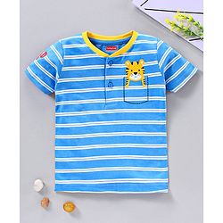 Babyhug Half Sleeves Cotton T-shirt Striped Print - Blue