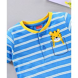 Babyhug Half Sleeves Cotton T-shirt Striped Print - Blue