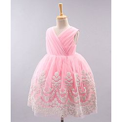 Babyhug Sleeveless Embroidered Party Wear Frock - Pink