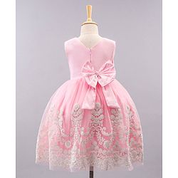 Babyhug Sleeveless Embroidered Party Wear Frock - Pink