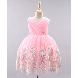 Babyhug Sleeveless Embroidered Party Wear Frock - Pink